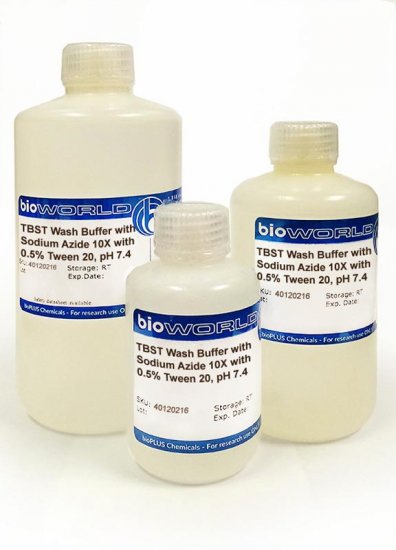 TBST Wash Buffer with Sodium Azide 10X with 0.5% Tween 20, pH 7.4